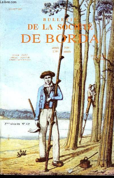 BULLETIN DE LA SOCIETE DE BORDA N 435 Charles Derennes et les Landes , par Jean-Louis LAMBERTLa vente des biens nationaux dans la commune de Pouillon (Landes), par Franck LALANNE-GRUAYDeux peintres landais, les frres Glibert  Capbreton, par Jean