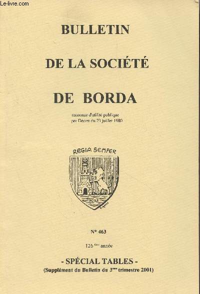 BULLETIN DE LA SOCIETE DE BORDA N 463 162e anne - Spcial tables (Supplment du Bulletin du 3e trimestre 2001) (1991-2000)