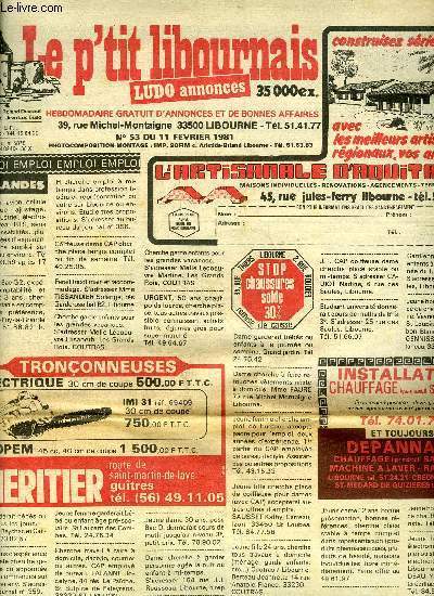 LE P'TIT LIBOURNAIS LUDO ANNONCES N 53 - 11 FEVRIER 1981