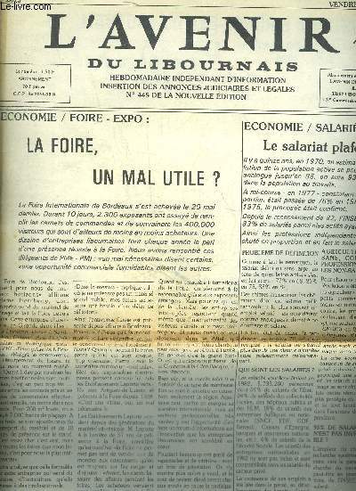 L'AVENIR DU LIBOURNAIS N2075 31 MAI 1985 - La foire un mal utile ? - le salariat plafonne - District Gironde Est Football compte d'exploitation 1983-1984 - informations conomiques.