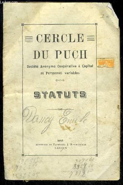 CERCLE DU PUCH - STATUTS - SOCIETE ANONYME COOPERATIVE A CAPITAL ET PERSONNEL VARIABLES