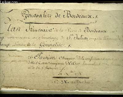 PLAN ITINERAIRE DE LA ROUTE DE BORDEAUX A TOULOUZE - COMMENCANT AU FAUXBOURG DE SAINT JULIEN JUSQU'AU PONT DE MALAUZE, LIMITES DE LA GENERALITE