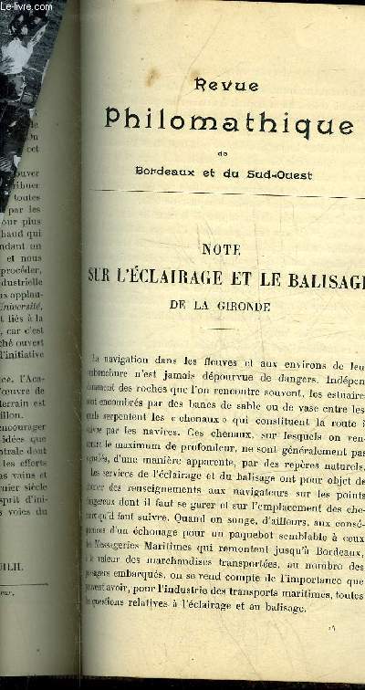 REVUE PHILOMATHIQUE DE BORDEAUX ET DU SUD OUEST - AVRIL 1898 - note sur l'clairage et le balisage de la Gironde par A.Kauffmann - les noms de lieux termins en OS dans le Sud Ouest par E.Durgne - un muse sigillographique a Bordeaux par Eugne Bouvy ...