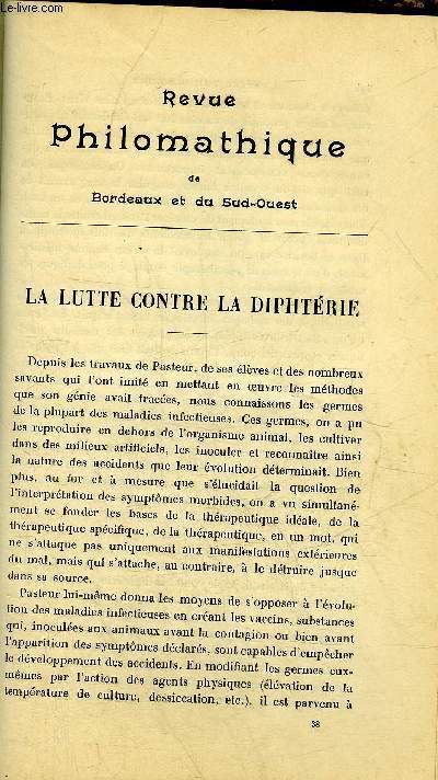 REVUE PHILOMATHIQUE DE BORDEAUX ET DU SUD OUEST - DECEMBRE 1898 - la lutte contre la diphtrie par Dr Gabriel Ferr - un Bordelais chez Voltaire par Lon Cosme - extrait des phmrides de Franois de Paule Latapie 14e cahier anne 1775 etc.