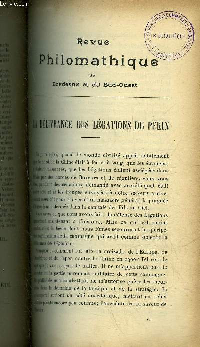 REVUE PHILOMATHIQUE DE BORDEAUX ET DU SUD OUEST - MAI 1904 - la dlivrance des lgations de Pkin par J.Matignon - les samedis littraires du thatre des arts la lgende du paysan par J.D. - le nouveau poste d'aiguillage lcetrique de la gare saint jean .