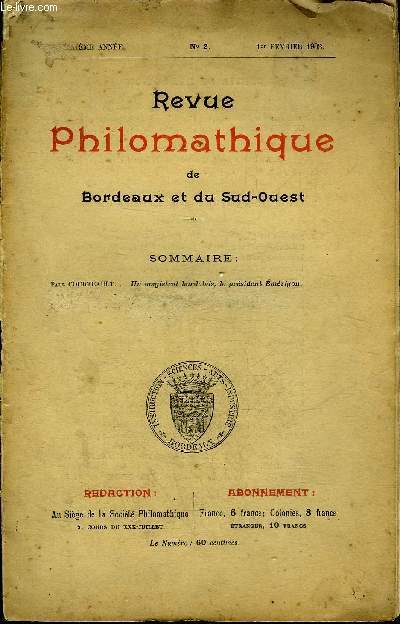 REVUE PHILOMATHIQUE DE BORDEAUX ET DU SUD OUEST - 10E ANNEE N2 FEVRIER 1903.