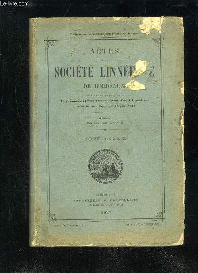 ACTES DE LA SOCIETE LINEENE DE BORDEAUX - TOME LXXXIX