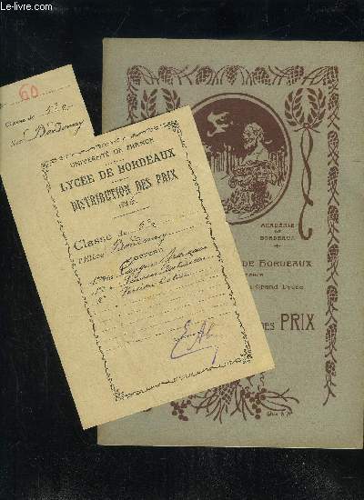 DISTRIBUTION DES PRIX 1925-1926 - LYCEE NATIONAL DE BORDEAUX - LONGCHAMPS TALENCE