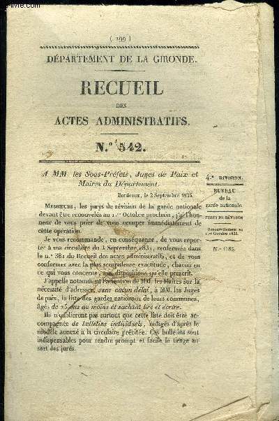 RECUEIL DES ACTES ADMINISTRATIFS N542