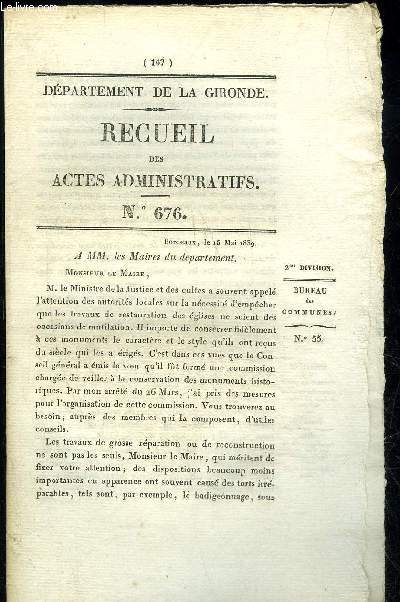 RECUEIL DES ACTES ADMINISTRATIFS N676