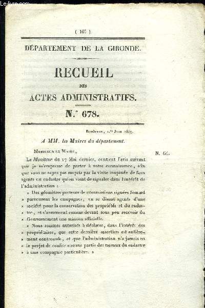 RECUEIL DES ACTES ADMINISTRATIFS N678