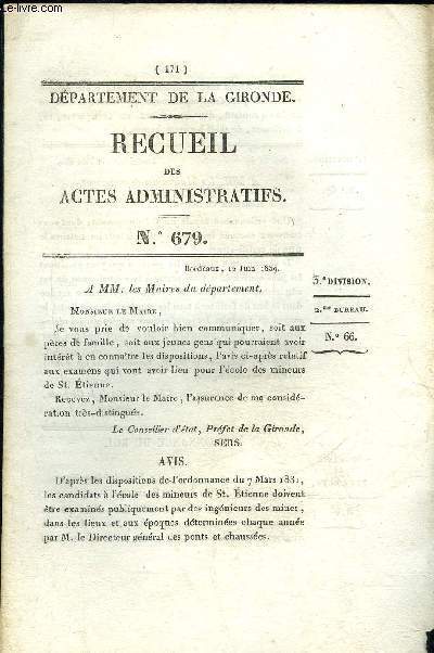 RECUEIL DES ACTES ADMINISTRATIFS N679