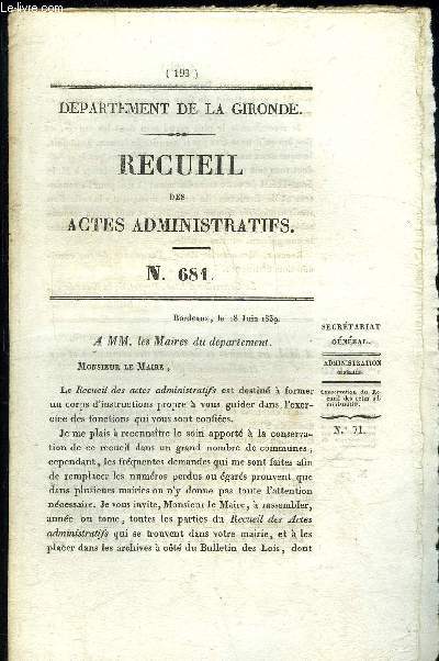 RECUEIL DES ACTES ADMINISTRATIFS N681
