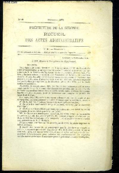 PREFECTURE DE LA GIRONDE RECUEIL DES ACTES ADMINISTRATIFS N 40 - GARDE NATIONALE MOBILISE