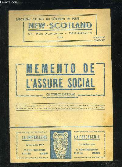 MEMENTO DE L'ASSURE SOCIAL GIRONDE.