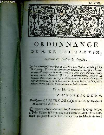 ORDONNANCE DE M. DE CAUMARTIN INTENDANT DE FLANDRES & D'ARTOIS DU 10 JUIN 1775.