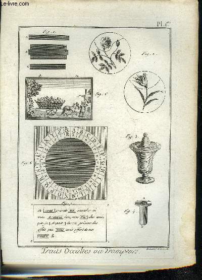 2 PLANCHES EN NOIR ET BLANC EXTRAITES DE L'ENCYCLOPEDIE DE DIDEROT ET D'ALEMBERT SUR LE THEME TRAITS OCCULTES OU TROMPEURS.