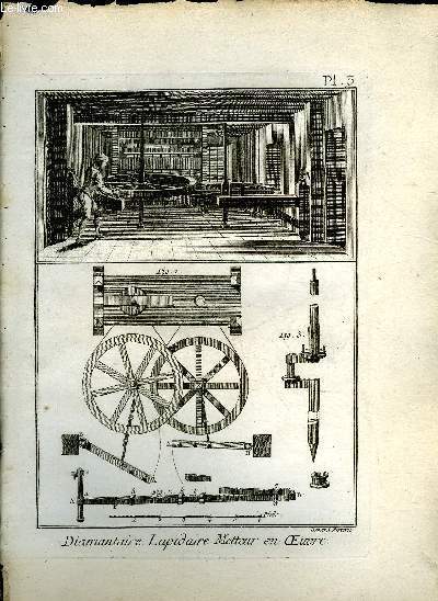 UNE PLANCHE EN NOIR ET BLANC EXTRAITE DE L'ENCYCLOPEDIE DE DIDEROT ET D'ALEMBERT SUR LE THEME DIAMANTAIRE LAPIDAIRE METTEUR EN OEUVRE - PLANCHE N 3.