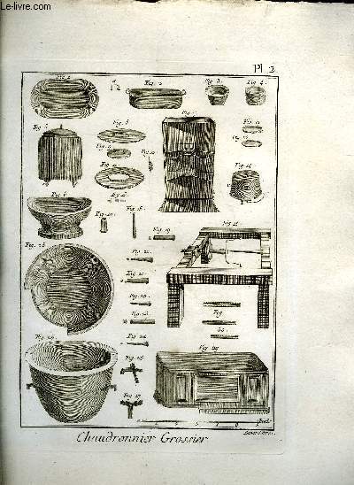 UNE PLANCHE EN NOIR ET BLANC EXTRAITE DE L'ENCYCLOPEDIE DE DIDEROT ET D'ALEMBERT SUR LE THEME CHAUDRONNIER GROSSIER - PLANCHE N 2.