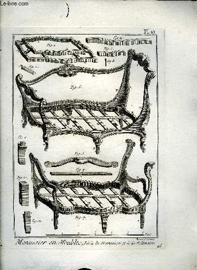 UNE PLANCHE EN NOIR ET BLANC EXTRAITE DE L'ENCYCLOPEDIE DE DIDEROT ET D'ALEMBERT SUR LE THEME MENUISIER EN MEUBLES - PLANCHE N 10