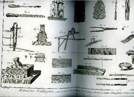 UNE PLANCHE DOUBLE EN NOIR ET BLANC EXTRAITE DE L'ENCYCLOPEDIE DE DIDEROT ET D'ALEMBERT SUR LE THEME MENUISIER EN TREILLAGEUR - PLANCHE N 3.