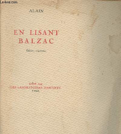 En lisant Balzac - (Edition originale)