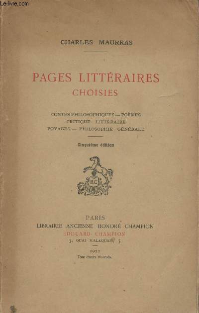 Pages littraires choisies - Contes philosophiques, pomes, critique littraire, voyages, philosophie gnrale - 5e dition