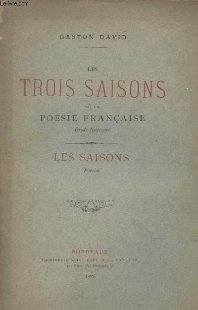 Les trois saisons de la posie franaise - Etude littraire - Les saisons, posies