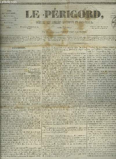 LE PERIGORD JOURNAL DES INTERETS NATIONAUX ET PROVINCIAUX N6 ANNEE 1843 - Prigueux - la critique en Province concert de Mme Tomazetti - chambre des pairs (prsidence de M.le baron Pasquier) sance du 10 janvier etc.