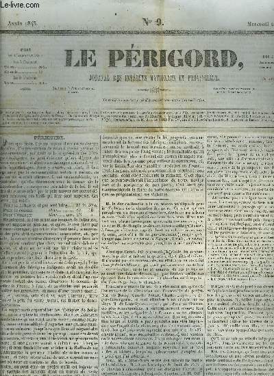LE PERIGORD JOURNAL DES INTERETS NATIONAUX ET PROVINCIAUX N9 ANNEE 1843 -