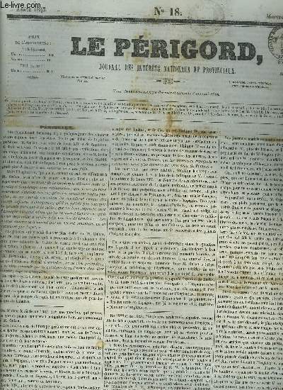 LE PERIGORD JOURNAL DES INTERETS NATIONAUX ET PROVINCIAUX N18 ANNEE 1843 - Prigueux - extraits de mmoires indits un bon moment de Robespierre - caisse d'pargne de Prigueux - tat civil de Prigueux - mouvement du port de Prigueux etc.