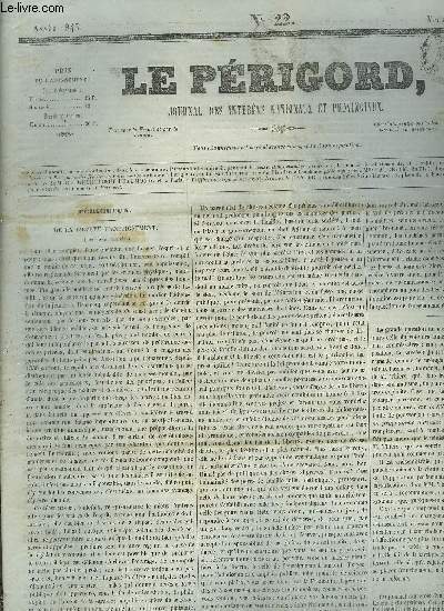 LE PERIGORD JOURNAL DES INTERETS NATIONAUX ET PROVINCIAUX N22 ANNEE 1843 - Prigueux de la libert d'enseignement (troisime article) - les dentelles du diable lgende hollandaise (suite et fin) - tat civil de Prigueux du 11 au 18 fvrier 1843 etc.