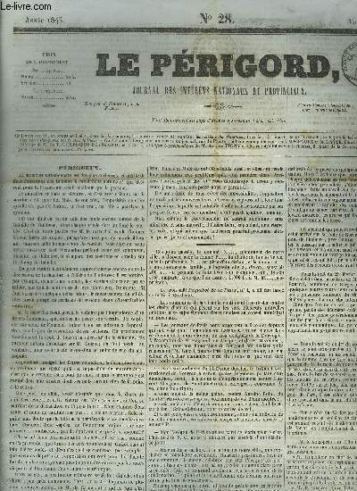 LE PERIGORD JOURNAL DES INTERETS NATIONAUX ET PROVINCIAUX N28 ANNEE 1843 - Prigueux - tribunaux police correctionnelle un grammairien condamn et content - caisse d'pargne de Prigueux - prix des vins  Limoges - variations sur le cours des bls etc.