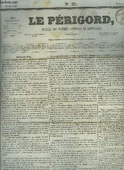LE PERIGORD JOURNAL DES INTERETS NATIONAUX ET PROVINCIAUX N29 ANNEE 1843 -