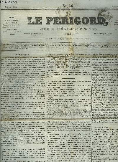 LE PERIGORD JOURNAL DES INTERETS NATIONAUX ET PROVINCIAUX N36 ANNEE 1843 - Troisime liste de souscription du Prigord en faveur des victimes du tremblement de terre de la Guadeloupe - prfecture de la Dordogne chemin de fer d'Orlans a Vierzon ETC.