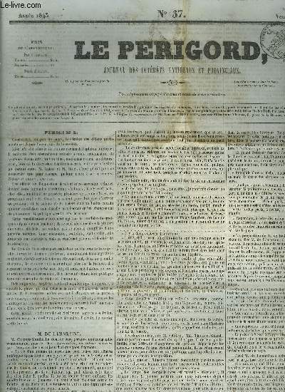 LE PERIGORD JOURNAL DES INTERETS NATIONAUX ET PROVINCIAUX N37 ANNEE 1843 -