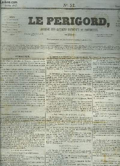 LE PERIGORD JOURNAL DES INTERETS NATIONAUX ET PROVINCIAUX N52 ANNEE 1843 - incendie du theatre du havre - inauguration du chemin de fer de Paris a Orlans .