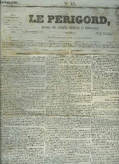 LE PERIGORD JOURNAL DES INTERETS NATIONAUX ET PROVINCIAUX N53 ANNEE 1843 - Prigueux - sur un recueil d'idylles publi par M.de Marcellus - prix des bestiaux  Prigueux - rvolution d'Hati - Algrie - inauguration du chemin de fer de Paris a Rouen etc.