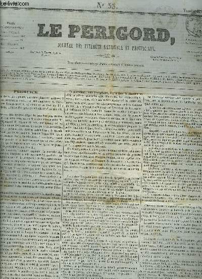 LE PERIGORD JOURNAL DES INTERETS NATIONAUX ET PROVINCIAUX N55 ANNEE 1843 - Prigueux - Jean Rey - commerce foires - caisse d'pargne de Prigueux - tat civil de Prigueux - march de Prigueux - prix des bestiaux  Prigueux .