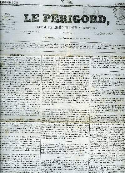 LE PERIGORD JOURNAL DES INTERETS NATIONAUX ET PROVINCIAUX N60 1843 - Prigueux - le cur mdecin nouvelle (suite) - extrieur - intrieur - chambre des dputs prsidence de M.Sauzet - correspondance particulire - annonces : Libraire Bayle etc.