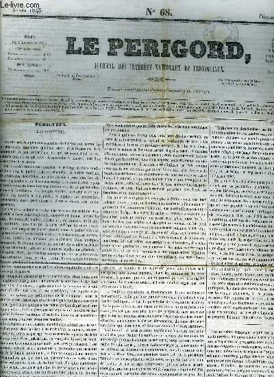 LE PERIGORD JOURNAL DES INTERETS NATIONAUX ET PROVINCIAUX N68 1843 - Prigueux des communes - la maison du diable a Frobelwitz (suite) - bulletin de la mode - march de Prigueux - extrieur - Algrie - intrieur - chambre des pairs etc.