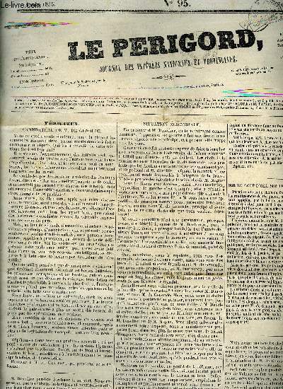 LE PERIGORD JOURNAL DES INTERETS NATIONAUX ET PROVINCIAUX N95 1843 - Prigueux candidature de M.de Genude - situation lectorale - simple coup d'oeil sur le monopole lectoral - deuxime circulaire de M. de Genoude aux lecteurs de Prigueux etc.