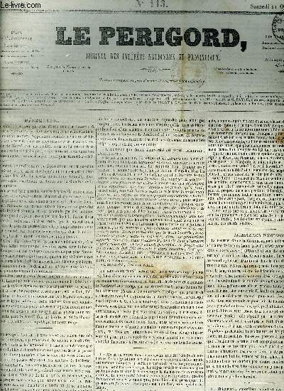 LE PERIGORD JOURNAL DES INTERETS NATIONAUX ET PROVINCIAUX N113 1843 - Prigueux - arrestation d'O'Conell - un enlvement - socit philomathique de Bordeaux - voyage de Henri en France.
