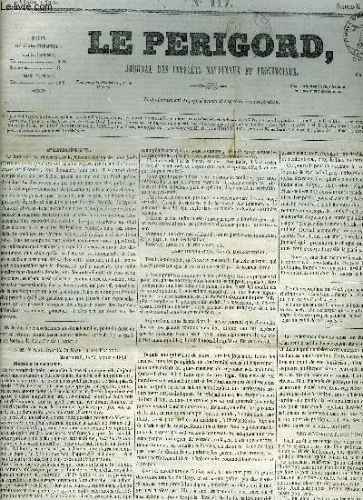 LE PERIGORD JOURNAL DES INTERETS NATIONAUX ET PROVINCIAUX N117 1843 - Prigueux - l'vque et le joueur d'chec - des conservateurs phalanstriens - Irne - prfecture de la Dordogne - tat civil de Prigueux - voyage de Henri de France etc.