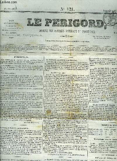 LE PERIGORD JOURNAL DES INTERETS NATIONAUX ET PROVINCIAUX N121 1843 - Prigueux - march de Poissy - variations sur le cours des bl&q - voyage de Henri de France - Irne (suite) - Irlande cour du bane de la reine - nouvelles de la plata etc.