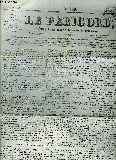 LE PERIGORD JOURNAL DES INTERETS NATIONAUX ET PROVINCIAUX N158 1844 - concert de M.Boucher A.M. le rdacteur du Prigord - socit archologique de Bziers - Angleterre la prise de possession de Tati par l'amiral du Petit Thomars etc.