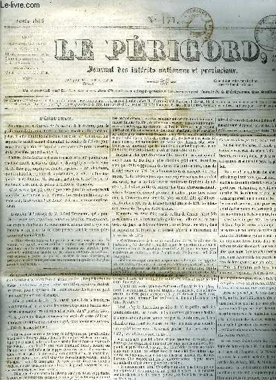 LE PERIGORD JOURNAL DES INTERETS NATIONAUX ET PROVINCIAUX N171 1844 - marmontel a la bastille - glise cathdrale de Prigueux ordre des crmonies pendant la semaine sainte - passage de M.Berryer a Avignon - chemins de fer nouvelles de Goritz etc.