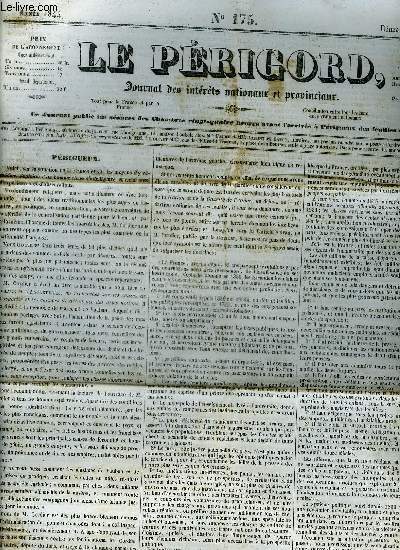 LE PERIGORD JOURNAL DES INTERETS NATIONAUX ET PROVINCIAUX N175 1844 - Prigueux - lettres sur les archives, les bibliothques et les tablissemens scientifiques de Londres - march de Prigueux - prix des bestiaux  l'tranger etc.