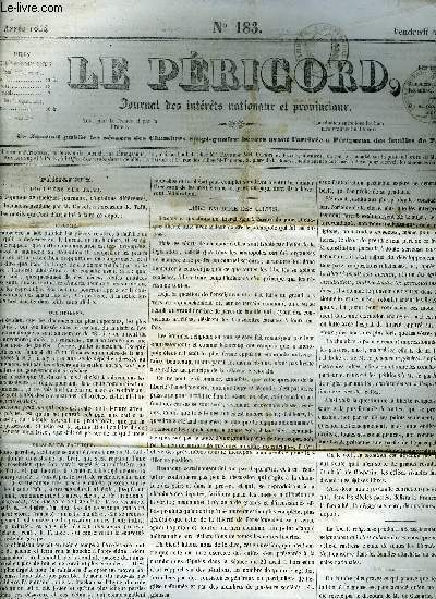 LE PERIGORD JOURNAL DES INTERETS NATIONAUX ET PROVINCIAUX N183 1844 - Prigueux documens sur Taiti - libre exercices des cultes - rapport de M. le Duc de Broglie sur l'instruction secondaire - cour d'assises de la Dordogne etc.