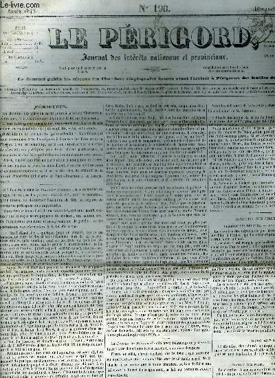 LE PERIGORD JOURNAL DES INTERETS NATIONAUX ET PROVINCIAUX N190 1844 - Prigueux - Alton Towers - bulletin des chambres - chronique locale - l'ordre du jour est la suite  la discussion sur la loi relative  l'instruction rimaire etc.